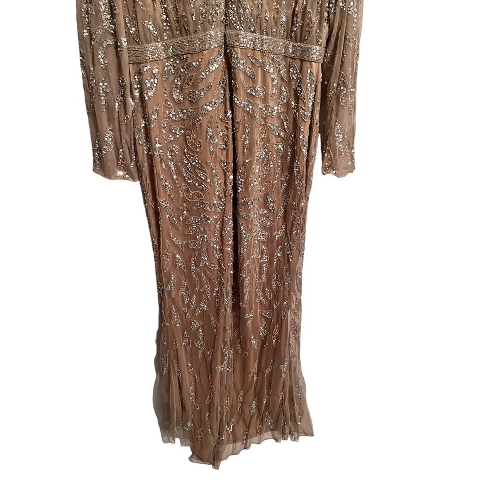 Mac Duggal Beaded Long Sleeve Evening Gown Mocha Size 16 5124 NEW $598 - Picture 7 of 12